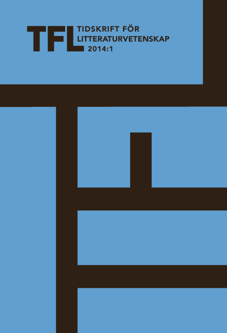 Blå bakgrund med svart logotyp och text: TFL Tidskrift för litteraturvetenskap 2014:1